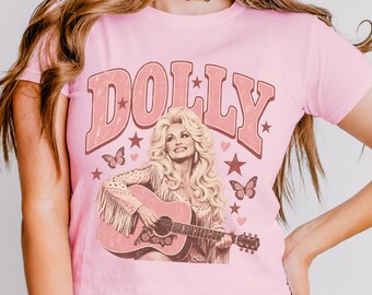Dolly Toddler Shirt, Pink Guitar Dolly Parton Shirt, Vintage Western Girls Tee, Country Music Mom Daughter Matching T-Shirts, Girl Xmas Gift