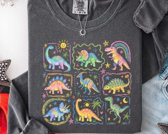 Comfort Colors Dinosaur Teacher Shirt, Colorful Dino Graphic Classroom Tee, Elementary Teacher  Appreciation Gift, Dinosaur Lover Tshirt