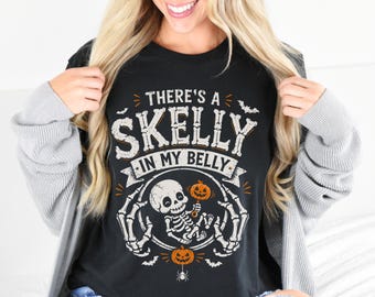 Halloween Pregnancy T-Shirt, Skeleton Pregnancy Shirt, Spooky Maternity Tee, Fun Maternity Shirt, Pregnant Mom Halloween Shirt