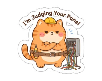 Grappige sticker voor elektriciens, ik beoordeel je paneel, leuk cadeau voor elektriciens met een kat, uitgesneden vinyl sticker voor waterfles of laptop, Sparky