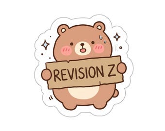Grappige sticker voor een ontwerpingenieur, 'Revisie Z', schattige beer met tekenhumor, waterbestendige sticker voor laptop en waterfles, cadeau