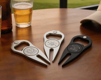 Personalisiertes Golf-Divot-Werkzeug, gravierter Ballmarker, Flaschenöffner als Geschenk