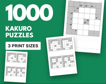 Grilles de Kakuro à imprimer pour adultes, 1000 mots croisés, 3 tailles, solutions, téléchargement instantané
