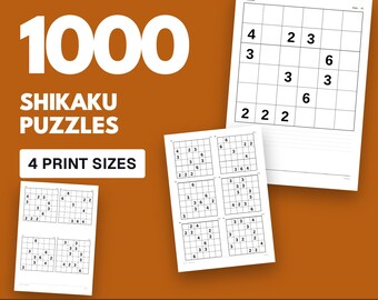 Puzzles Shikaku à imprimer pour adultes, 1000 puzzles logiques rectangulaires, 4 tailles, solutions, téléchargement instantané