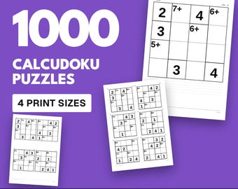 Calcudoku à imprimer pour adultes, 1000 grilles de logique Mathdoku, 4 tailles, solutions, téléchargement instantané