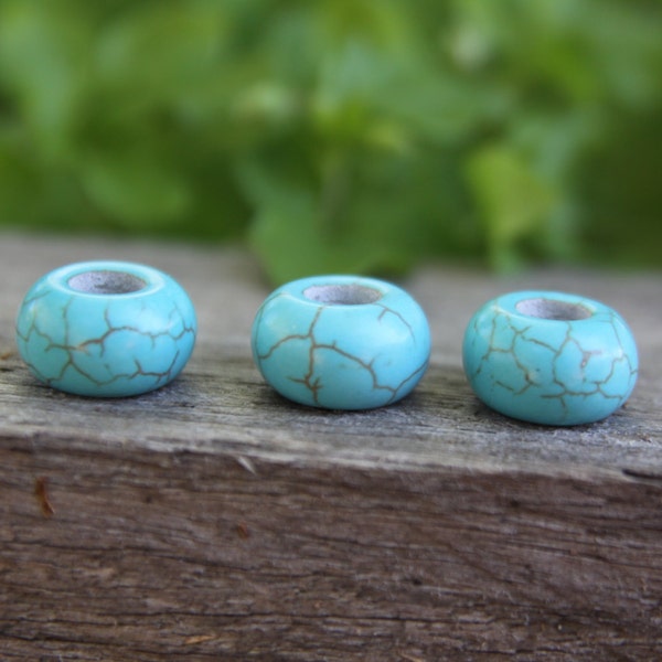 Set Of 10 Blue Ceramic Dreadlock Beads 6mm Hole (1/4 Inch) Turquoise Dread Beads | Hair Accessories | Dread Jewelry