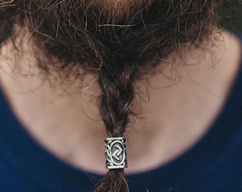 Beard Beads Set Of 2 | Stainless Steel | 7mm Hole | 9/32 Inch | Viking Runes Celtic Norse | Beard Beads for Men
