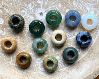 Set of 12 Gemstone Dreadlock Beads - Opalite - Jade - Jasper - Aventurine - Agate - Dragons Blood - Sodalite Dread Beads | Hair Accessories