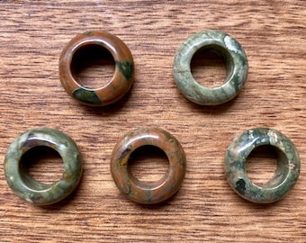 Green Jasper Dreadlock Beads: 10mm Hole, Set of 5