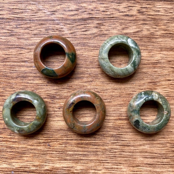 5 x Large Green Jasper Gemstone Dreadlock Beads | 10mm Hole (3/8 Inch) Set Of 5 | Dread Accessories | Dread Jewelry | Hair Beads