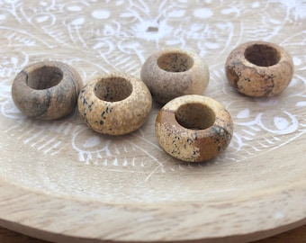 Brown Jasper Dreadlock Beads: 8mm Hole (5/16inch), Set of 5