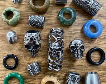 Large Skull | Set Of 25 Dreadlock Beads 7mm - 10mm Hole (9/32 - 13/32 Inch) Dreadlock Hair Accessories | Gemstone | Stainless Steel | Skull