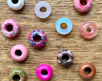 Set of 12 Pink Gemstone Dreadlock Beads - Opalite - Quartz - Unakite - Rhodonite | Dread Beads | Dreadlock Jewelry | Hair Accessories