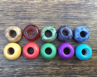Set of 10 Dreadlock Beads Gemstone | Ceramic | 5mm / 6mm Hole (3/16&#39; - 7/32&#39;) Red Green Blue Jasper Carnelian Amethyst Dreadlock Accessories