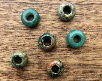 Set Of 6 Green Gemstone Dreadlock Beads 6mm Hole (1/4 Inch) Dreadlock Accessories Jasper Unakite Aventurine Hair Beads
