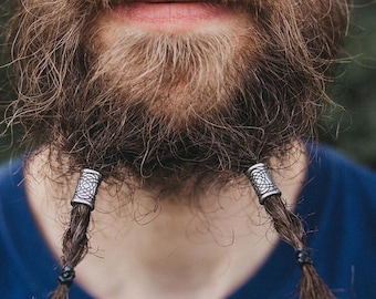 Beard Beads | Stainless Steel | Set Of 2 | 6mm Hole | 1/4 Inch | Viking Celtic Knot Norse | Beard Beads for Men