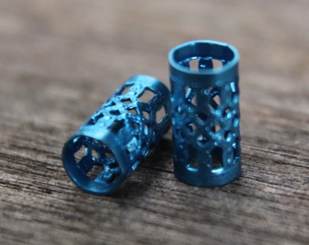 40 Blue Dreadlock Filigree Cuff Beads Dread Tube Hair Beads 5mm Hole (3/16 Inch) + FREE Stainless Steel Ring bead | Dread Cuffs | Hair Beads