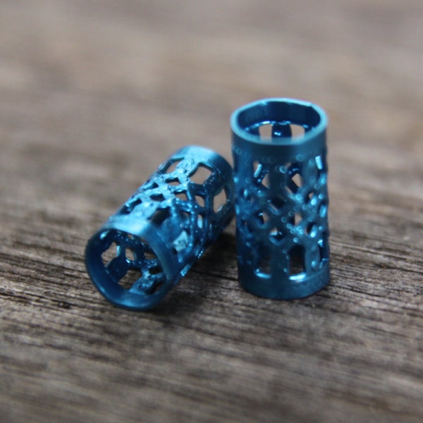40 Blue Dreadlock Filigree Cuff Beads Dread Tube Hair Beads 5mm Trou (3/16 pouce) + FREE Inox Ring bead | Dread Cuffs | Perles de cheveux