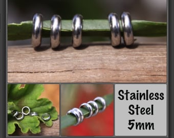 Set Of 10 Stainless Steel Dread Rings Dreadlock Beads 5mm Hole (3/16 Inch) Small Dread Accessories | Dreadlock Jewellery | Jewelry
