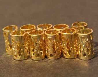 30 Micro Gold Dreadlock Beads - Dread Cuffs Hair Beads 4mm Hole (3/16 Inch) & FREE Tibetan Silver Bead