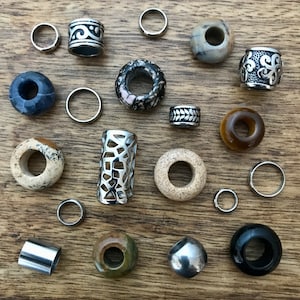 Conjunto de 20 pedras preciosas | Pacote de contas Dread de aço inoxidável com furo de 6 mm/10 mm (1/4 - 3/8 pol.) Contas de rio | Acessórios de cabelo Conta Dreadlock com furo grande