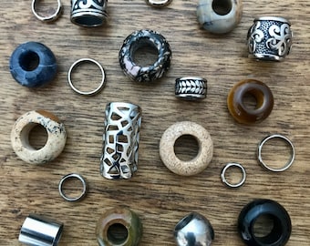 Set Of 20 Gemstone | Stainless Steel Dread Bead Pack 6mm/10mm Hole (1/4 - 3/8 inch) River Beads | Hair Accessories Large Hole Dreadlock Bead