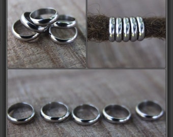 Set of 12 Stainless Steel Large Dread Rings Dreadlock Beads 8mm - 10mm Hole (5/16  - 3/8 Inch) Dreadlock Hair Accessories Silver Loc Rings
