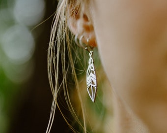 Boho Feather Earrings | Stainless Steel great for sensitive ears | Beautiful intricate filigree feather hippie design | Lightweight