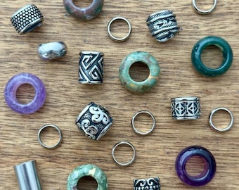 Magical Forest Dreadlock Bead Set: Gemstone & Stainless Steel - 8mm Hole