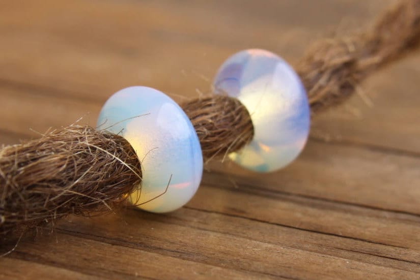 Set of 4 Dreadlock Beads | Opalite Gemstone | 6mm / 8mm Hole (1/4 / 5/16 Inch) Natural | Dread Accessories | Dreadlock Jewelry