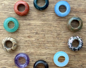 Gemstone Dreadlock Beads: Jasper, Agate, Amethyst, Aventurine, Opalite. 8mm (5/16 inch) Set of 10