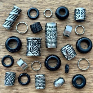 Conjunto de 25 contas de dreadlock de aço inoxidável com furo de 6 mm a 10 mm (1/4 a 3/8 pol.) Conjunto de contas de ágata para dreadlock