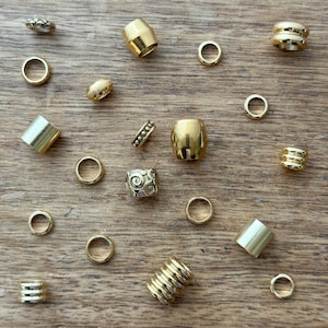 Set Of 20 Golden Stainless Steel Dread Bead Pack 5mm/7mm Hole (3/16 - 1/4 Inch) Gold Dreadlock Beads