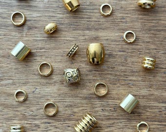 Juego de cuentas para rastas de acero inoxidable doradas: agujero de 5 mm/7 mm, 20 piezas