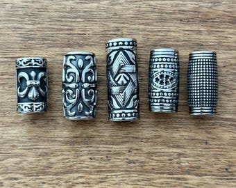 Stainless Steel Dreadlock Beads: Viking Beard Hair Tube Beads, 8-9mm Hole - Set of 5