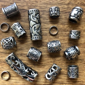 Ultimate 16 Stainless Steel Mix 8mm/9mm Hole (5/16 - 3/8 Inch) Dreadlock Beads Viking Beard Beads Dread Ring