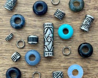Eclipse Dreadlock Beads Set Of 25 Gemstone | Stainless Steel Dread Bead Pack 5mm/7mm Hole (3/16 - 1/4 Inch)