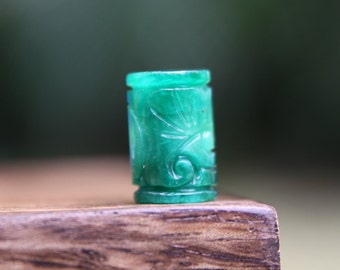Carved Green Jade Gemstone Tube Dreadlock Bead 5mm / 6mm Hole (3/16 - 1/4 inch) Jewelry | Dread Accessories | Green Hair Beads Accessory