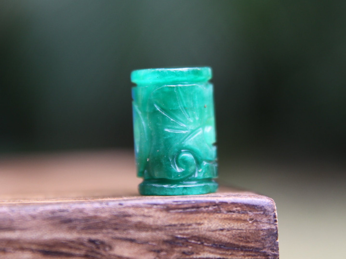 Carved Green Jade Gemstone Tube Dreadlock Bead 5mm / 6mm Hole (3/16 - 1/4 inch) Jewelry | Dread Accessories | Green Hair Beads Accessory