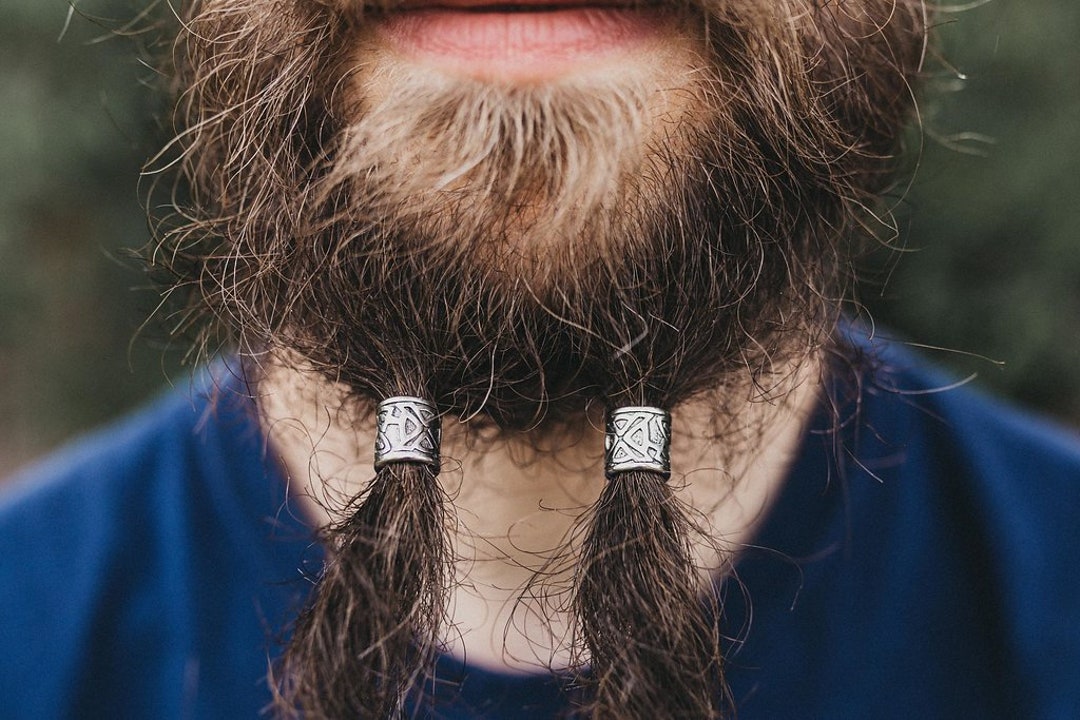 Beard Beads Stainless Steel Set of 2 6mm Hole 1/4 Inch Viking Celtic Knot Norse  Beard Beads for Men 