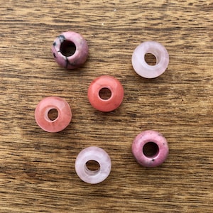 Set Of 6 Pink Gemstone Dreadlock Beads 6mm Hole (1/4 Inch) Dreadlock Accessories Hair Beads Rose Quartz | Cherry Quartz, Rhodonite