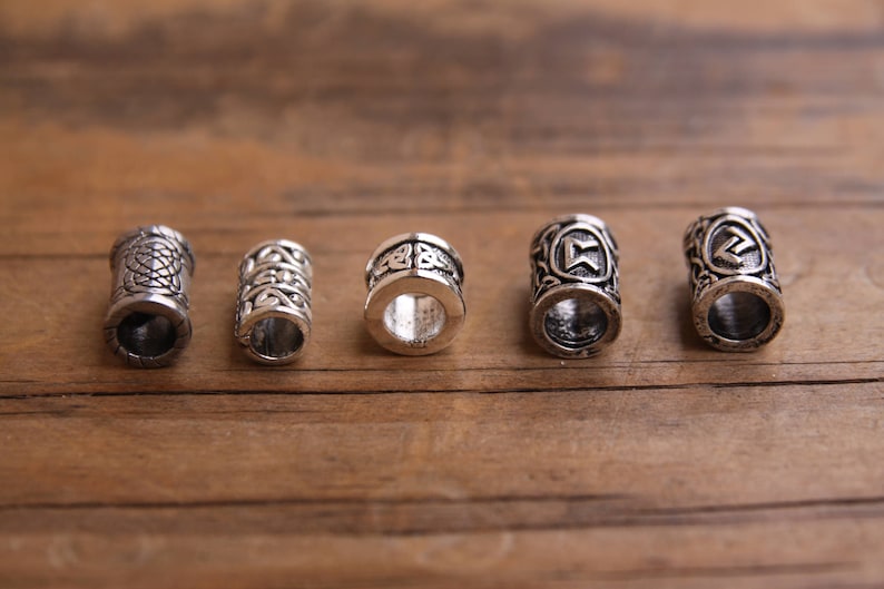 Set Of 5 A Norse Dread Beads Dreadlock Hair Beard Beads 57mm Hole Viking Beads Stainless Steel 316-932 Inch