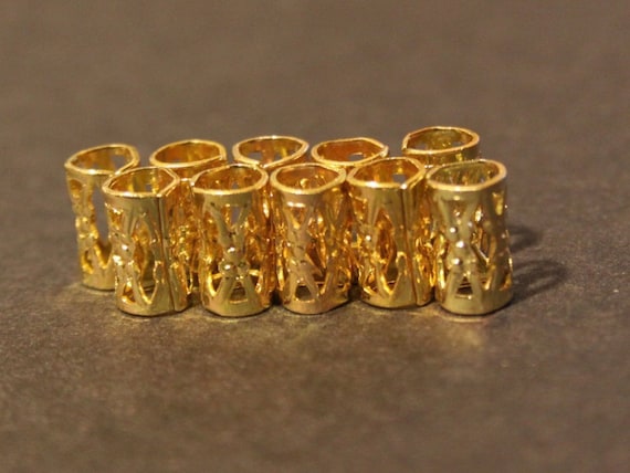 40 Micro Gold Dreadlock Beads Dread Cuffs Hair Beads 4mm Hole 3 16