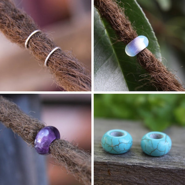 Set Of 10 | Gemstone + Sterling Silver + Ceramic Dreadlock Beads 6mm Hole (1/4 Inch) Dreadlock Jewelry | Dread Hair Accessories