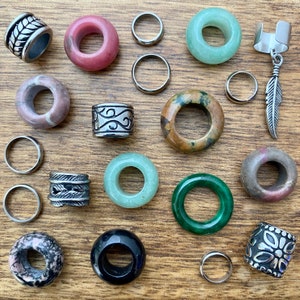 Set Of 20 | Dreadlock Beads Stainless + Gemstone 8mm - 10mm Hole (5/16 - 3/8 Inch) Dread Jewelry | Dreadlock Accessories | Hair Beads