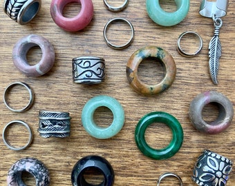 Set Of 20 | Dreadlock Beads Stainless + Gemstone 8mm - 10mm Hole (5/16 - 3/8 Inch) Dread Jewelry | Dreadlock Accessories | Hair Beads