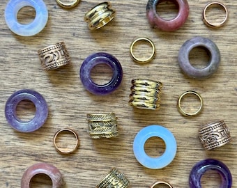 Dusty Rose Dreadlock Bead Set: Gemstone & Stainless Steel - 8mm (5/16 inch)