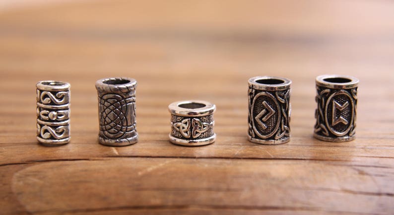 Set Of 5 A Norse Dread Beads Dreadlock Hair Beard Beads 57mm Hole Viking Beads Stainless Steel 316-932 Inch