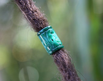 Carved Green Jade Gemstone Tube Dreadlock Bead 5mm Hole (3/16 Inch) Jewelry | Dread Accessories | Green Hair Beads Accessory