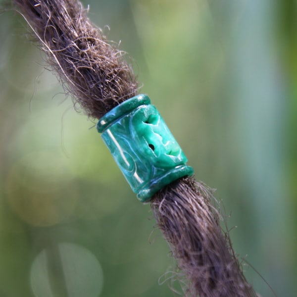 Carved Green Jade Gemstone Tube Dreadlock Bead 5mm Hole (3/16 Inch) Jewelry | Dread Accessories | Green Hair Beads Accessory